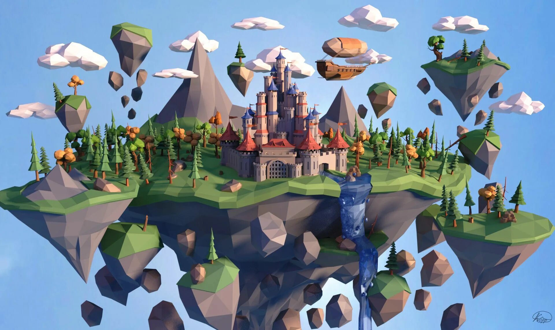 Лоу Поли остров. Локация фэнтези Low Poly 3d. Стиль Лоу Поли в 3д. Низкополигональная модель.