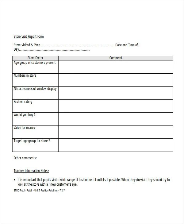 Sample format. Format report. visit report. report form. report on a visit.