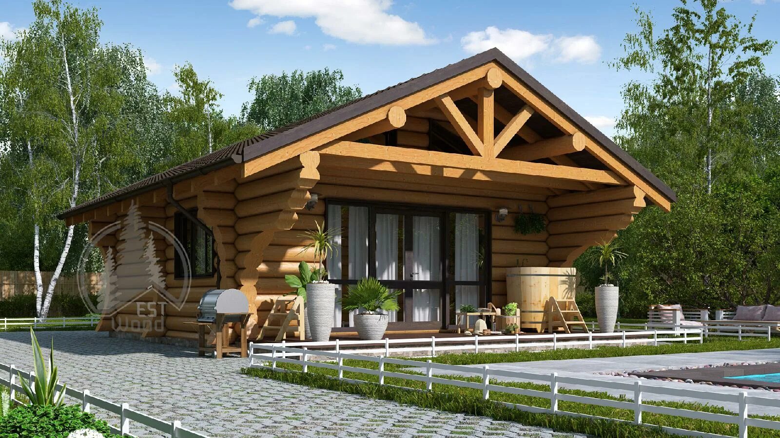 Проект бани из клееного бруса CKD-80 - СКД дом Wooden house design, Modern archi