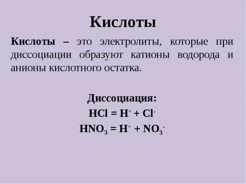 Анионы кислотного остатка образуются