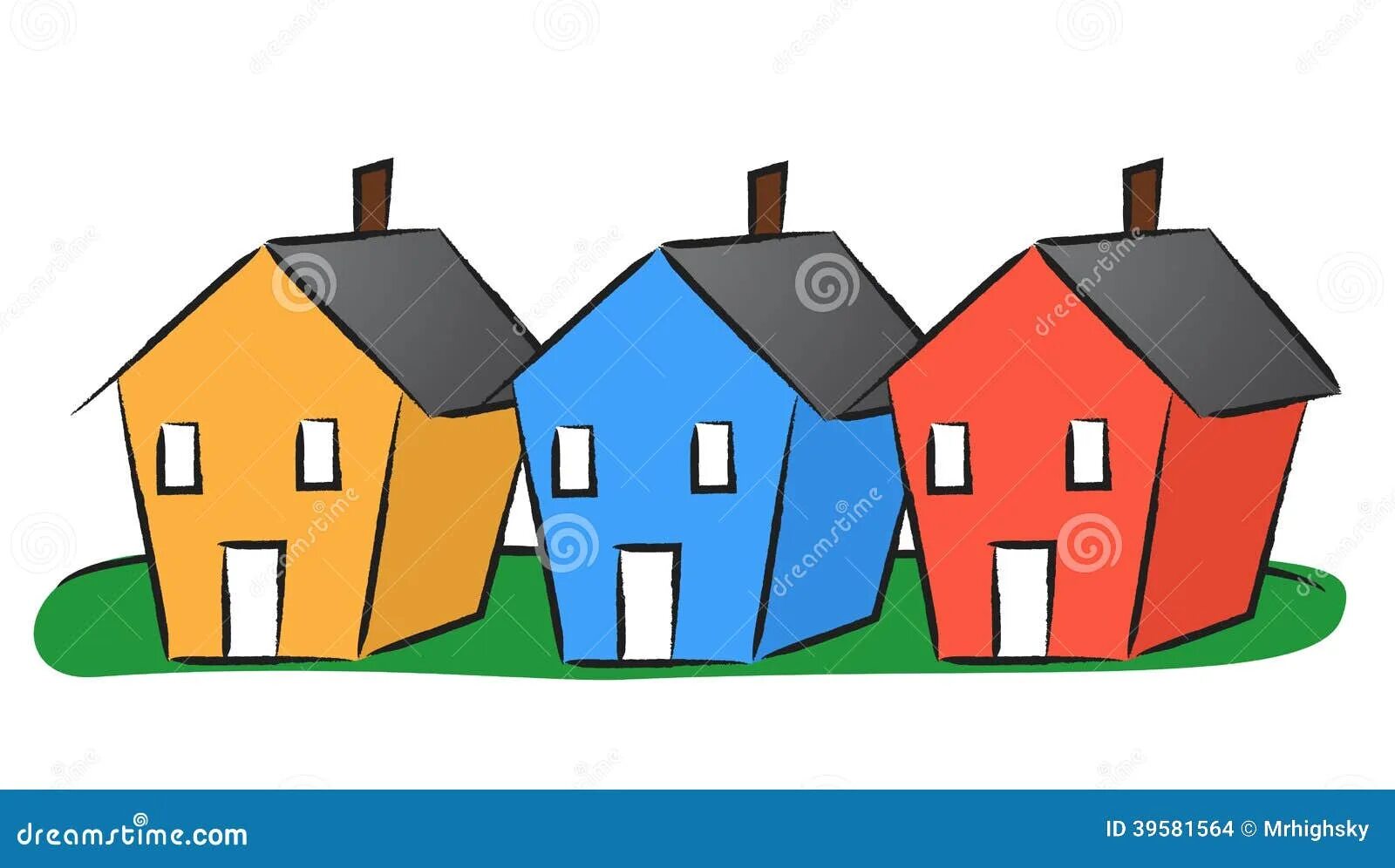 Стоят три дома деревянный. Домики разных цветов. Три домика. Домики разного цвета. Домики разных цветов для детей.