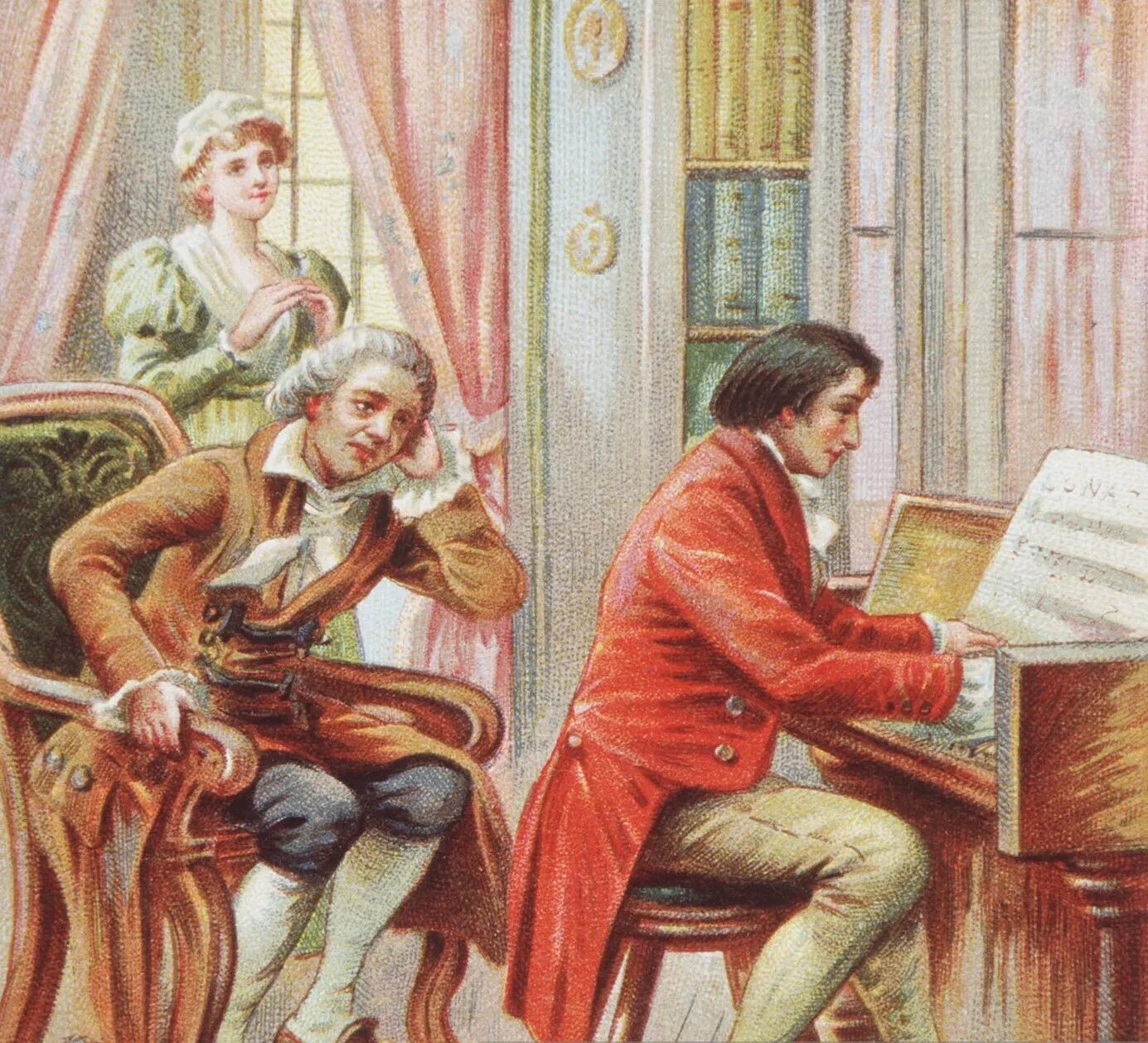 Моцарт и бетховен слушать. Бетховен и Моцарт встреча. Моцарт и Бетховен арт. Встреча Гайдна с Моцартом.