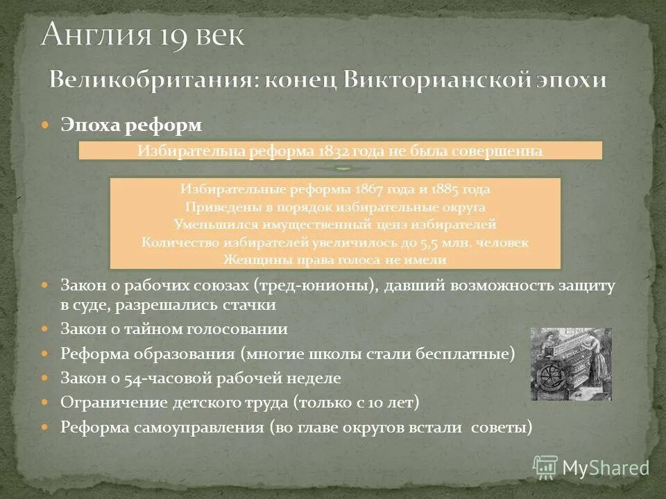 Закон о тайном голосовании. Эпоха реформ. Эпоха реформ Великобритании конец викторианской эпохи.