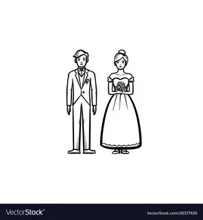 Bride and groom hand drawn sketch icon Royalty Free Vector