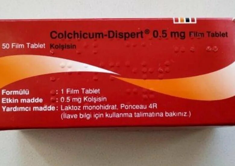 Колхицин отзывы пациентов. Колхикум дисперт колхицин 0.5 мг. Colchicum Dispert 0.5 MG Турция красная упаковка. Colchicum Dispert в Турции. Колхицин Colchicum-Dispert 0.5 мг Recordati Pharma 50 табл.