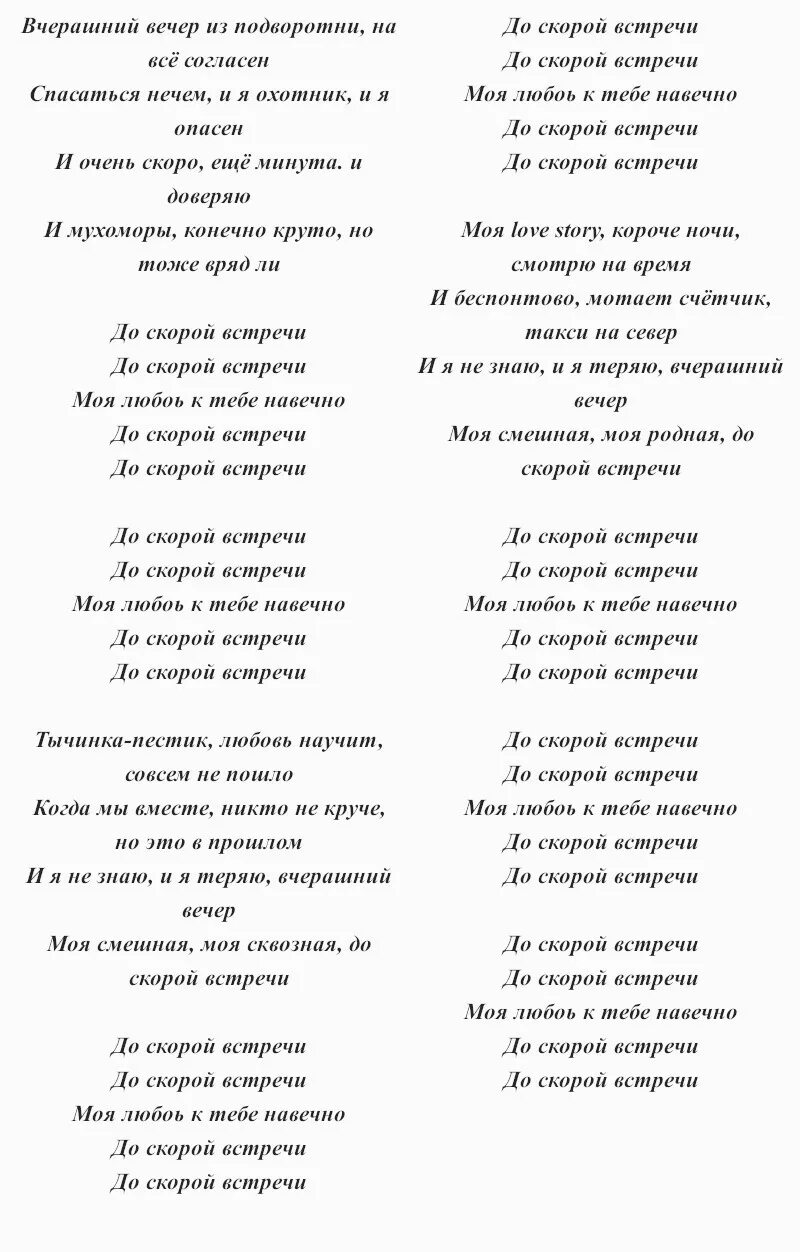 До скорой встречи текст. Звери до скорой встречи слова. До скорой встречи звери т. Текст песни до скорой встречи звери. Группа звери песни тексты