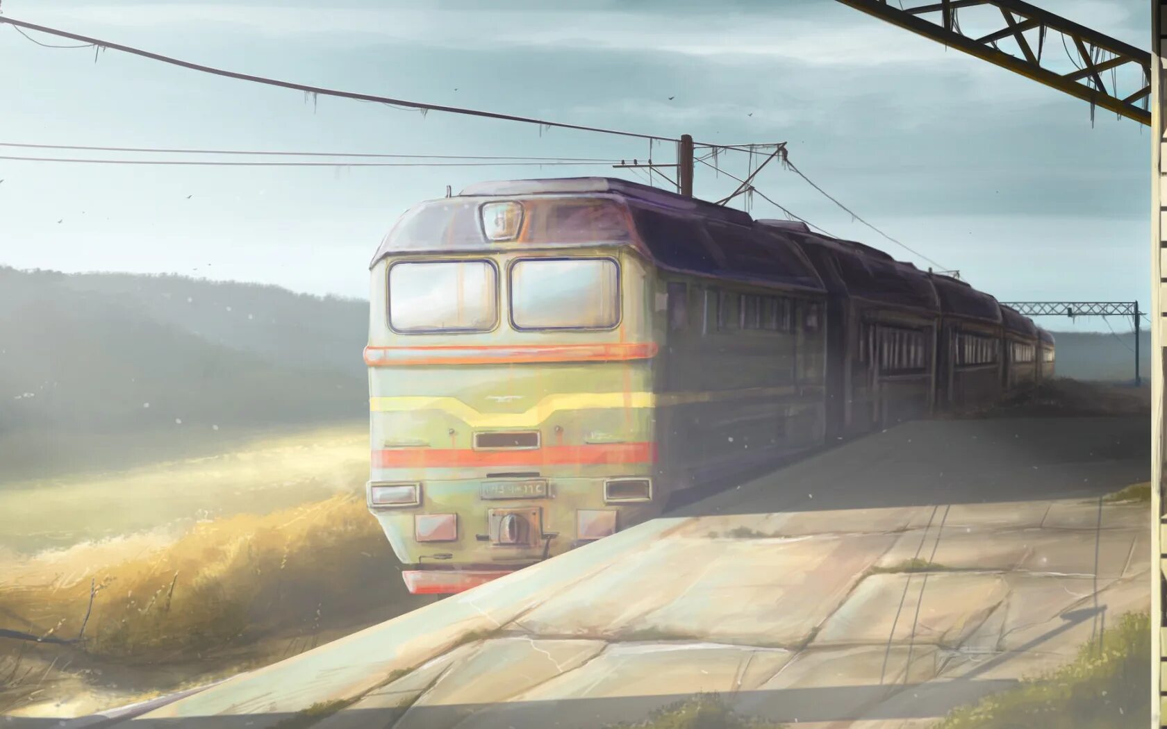 Макото Синкай железная дорога. Поезд арт. Арты поезда. Включи станцию на утро