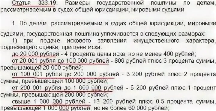 Размер госпошлины при подаче заявления в суд