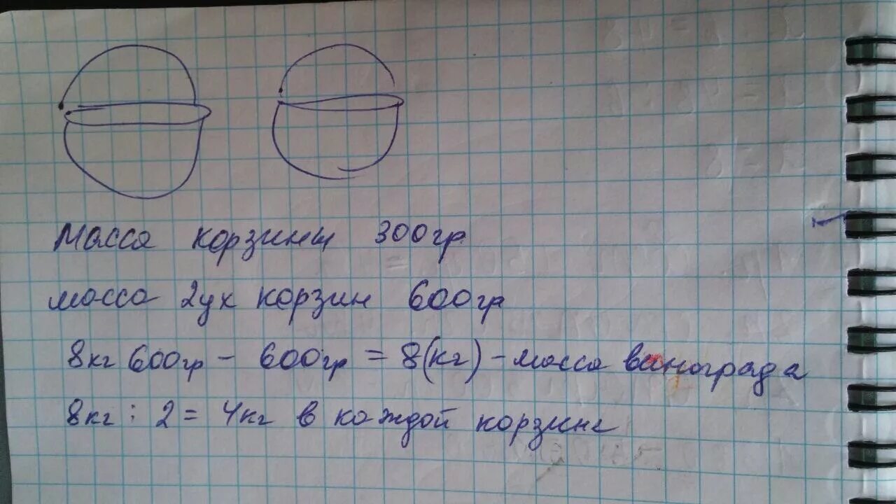 Масса двух одинаковых корзин. Масса 2 корзин с виноградом 8 кг 600 г. Масса двух корзин с виноградом 8 кг. Задача масса двух одинаковых корзин с виноградом 8 кг 600 г. Масса двух одинаковых корзин с виноградом 8кг 600г.