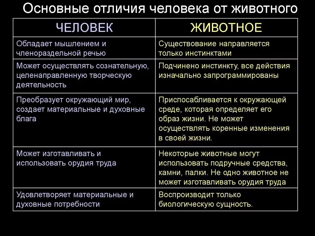 Что отличает 7. Отличия человека от животных таблица. Сходства и различия человека и живого. Различие животных и человека таблица. Таблица сходство и различие человека и животных.