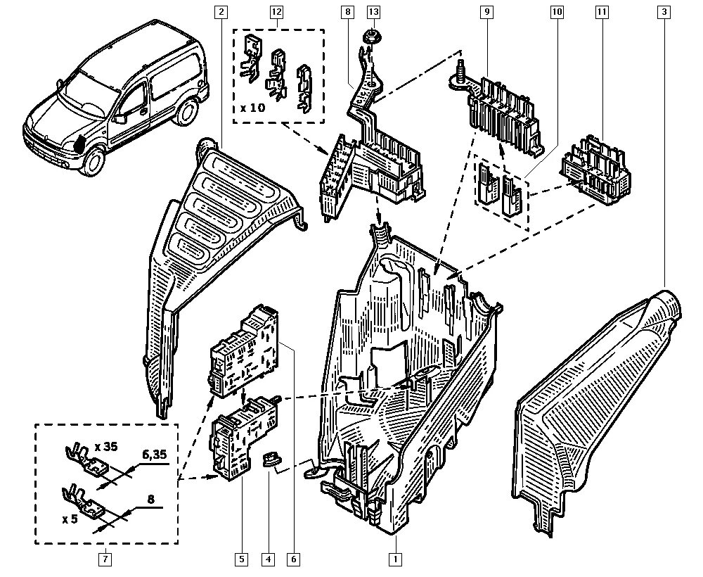 Предохранитель renault kangoo. Блок предохранителей Рено Кангу 1.4. Корпус блока предохранителей Рено Кангу 1. Реле Рено Кангу 1.4. Рено Кангу блок реле.