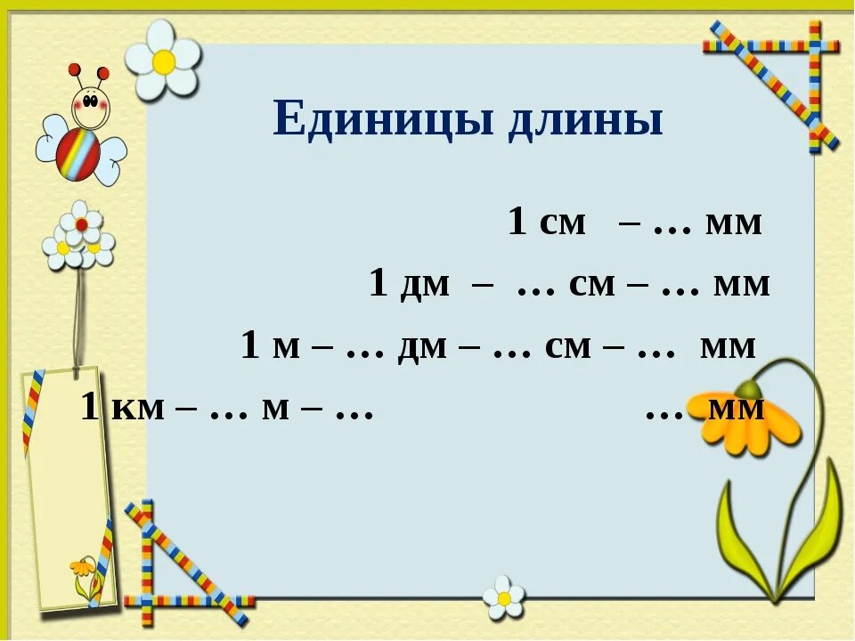 Карточка единицы длины 3 класс