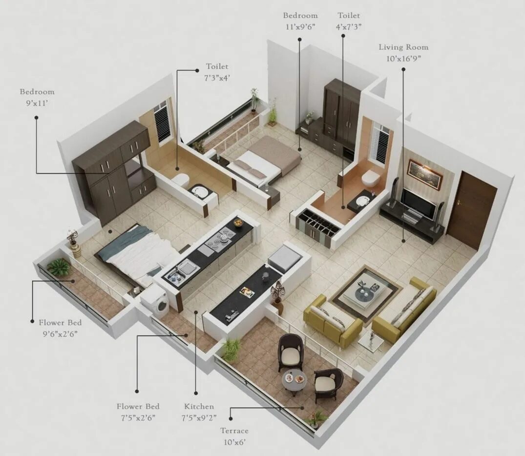 Two bedroom flat. План квартиры. Дом с планировкой и интерьером. Интересные планировки домов. Проекты планировки апартаментов.