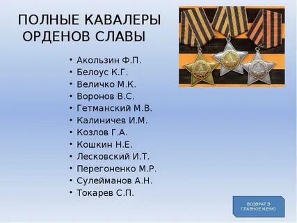 Полным кавалерам ордена славы героям