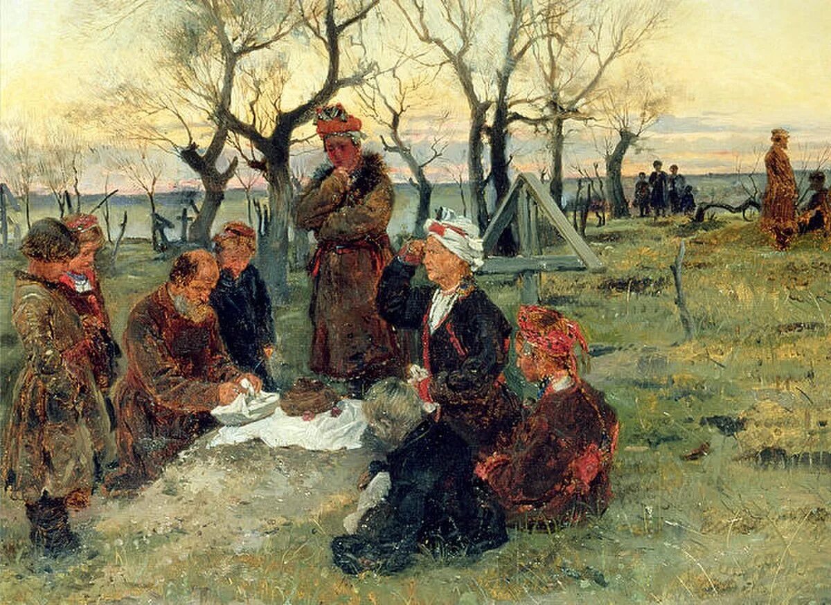 Поминки на пасху. Архипов Радоница перед обедней 1892.