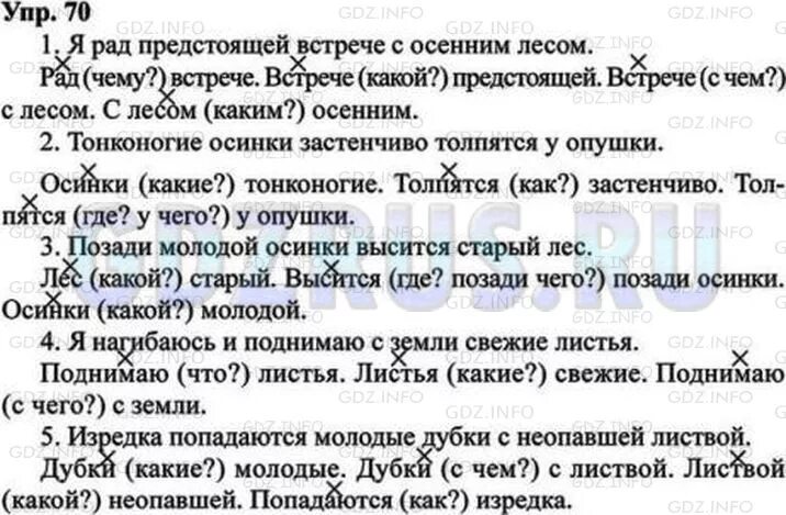 Укажите на какой вопрос. Спишите разберите предложения по членам укажите. Диктант я рад предстоящей встрече с осенним лесом. Тонконогие осинки застенчиво толпятся. Русский язык 5 класс 1 часть упражнение 192.