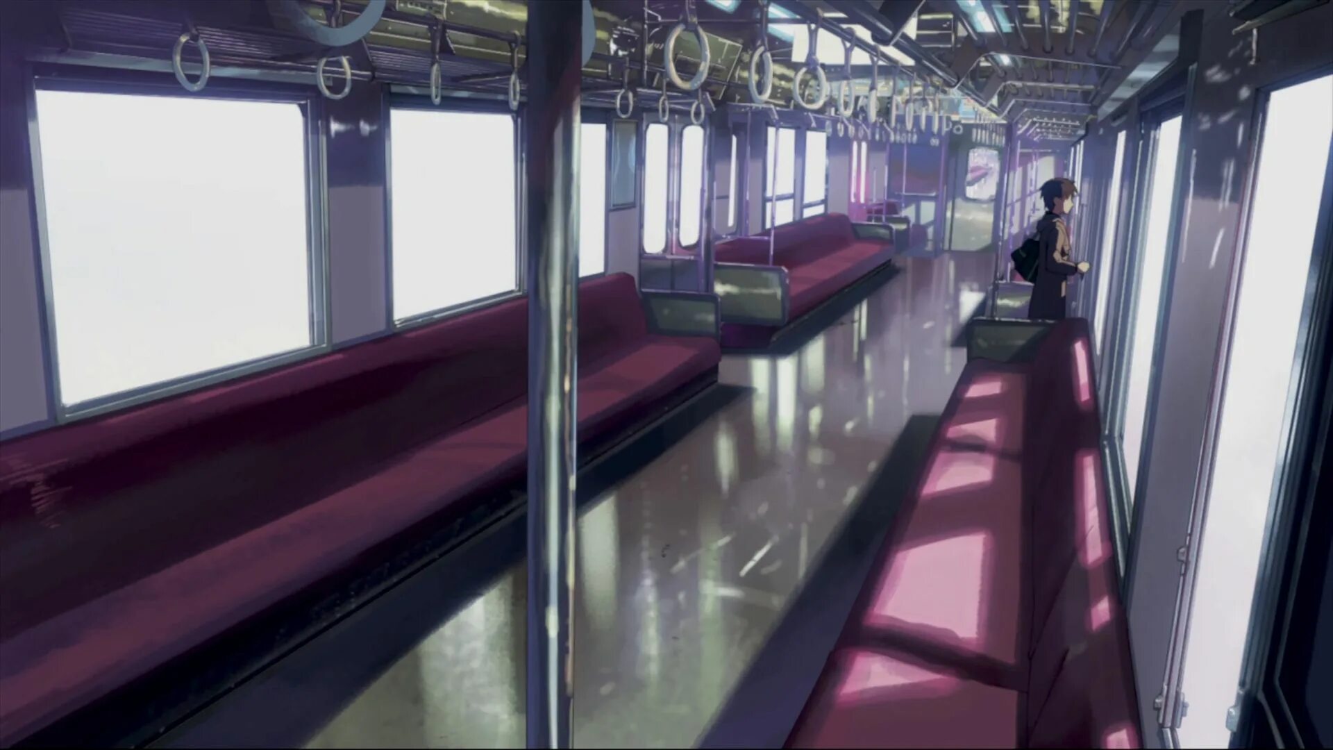 Поезд внутри Макото Синкай. Макото Синкай вагон метро. Вагон снизу
