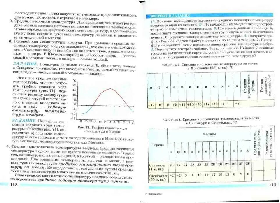 География страница 112. Построение Графика хода температуры за месяц география 6 класс. География 6 класс таблица стр 111-112. График годовой температуры. Годовой ход температуры воздуха.