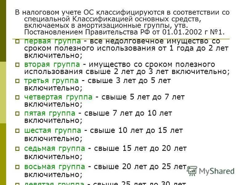 Документы срок полезного использования