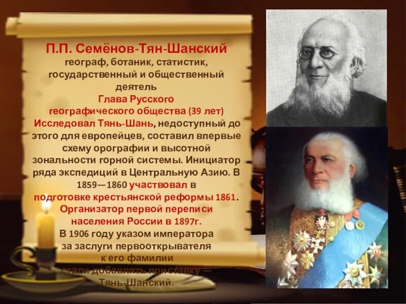 Географические ученые россии. Семенов тян Шанский 1857 год.