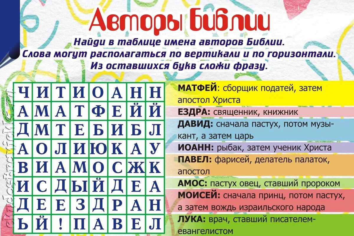 Найти слова отдыхающих. Христианские ребусы для детей по Библии. Христианские задания для детей по Библии.