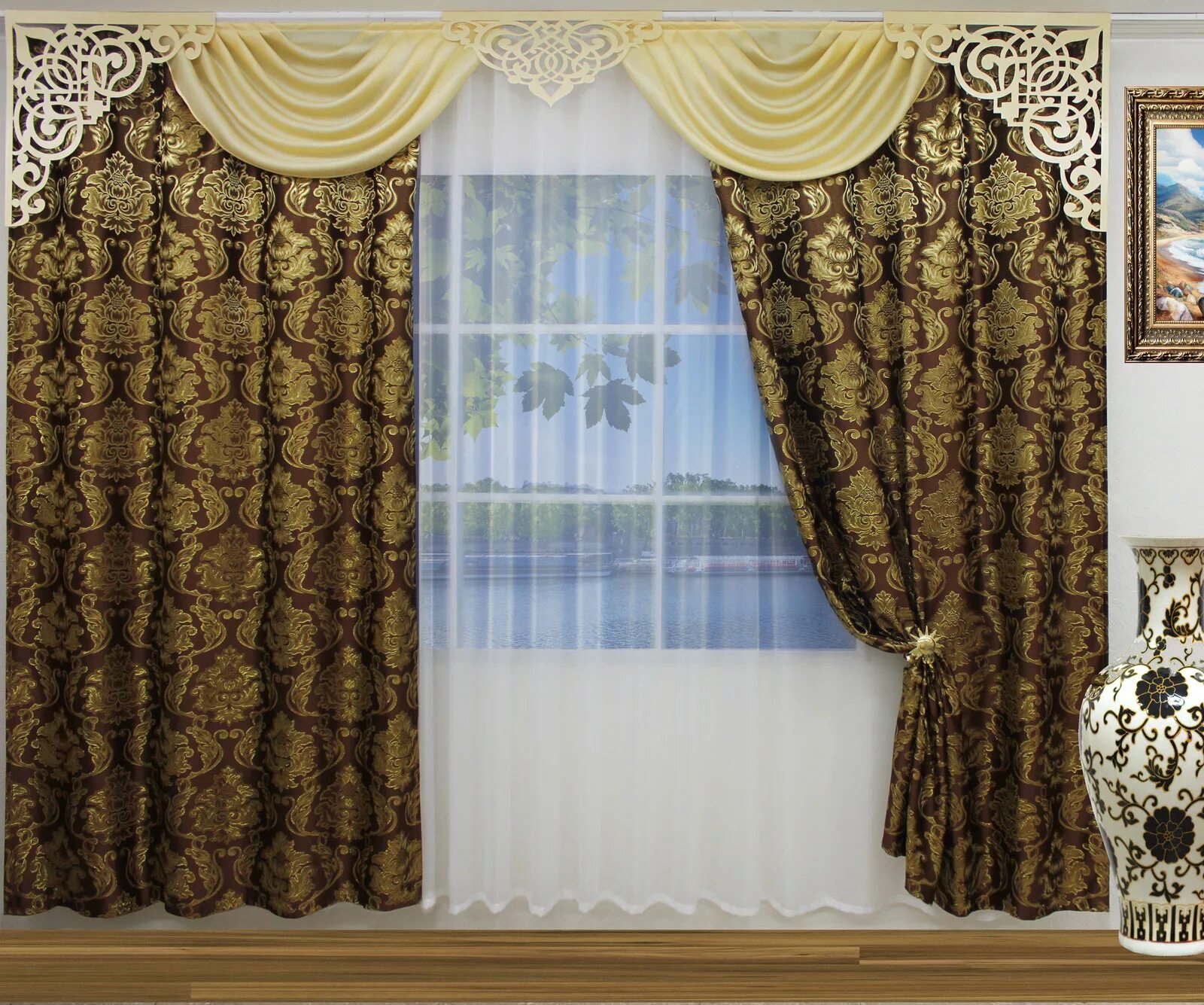 комплект штор wisan. комплект штор с ламбрекеном. готовые комплекты штор. шторы для гостиной. ламбрекен.