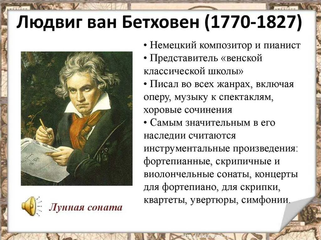 Биография бетховена кратко 5 класс. Л Ван Бетховене краткое.