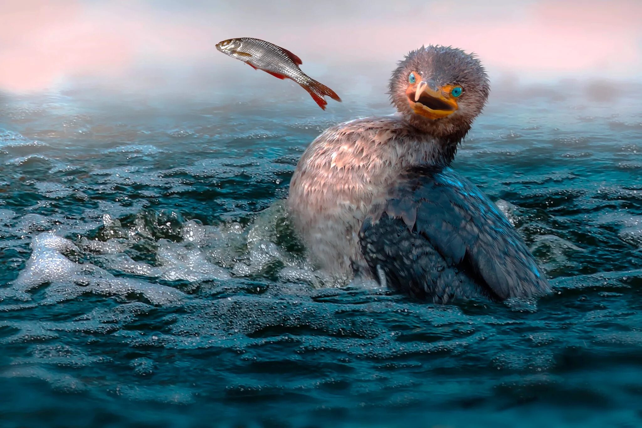 Рыбы птицы высоко. Красноногий Баклан. Галапагосский нелетающий Баклан. Баклан с рыбой. Рыба птица.