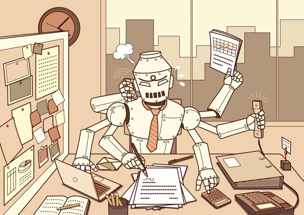 Как работает человек и робот. Робот иллюстрация. многорукий робот. робот рисунок. нарисовать робота.