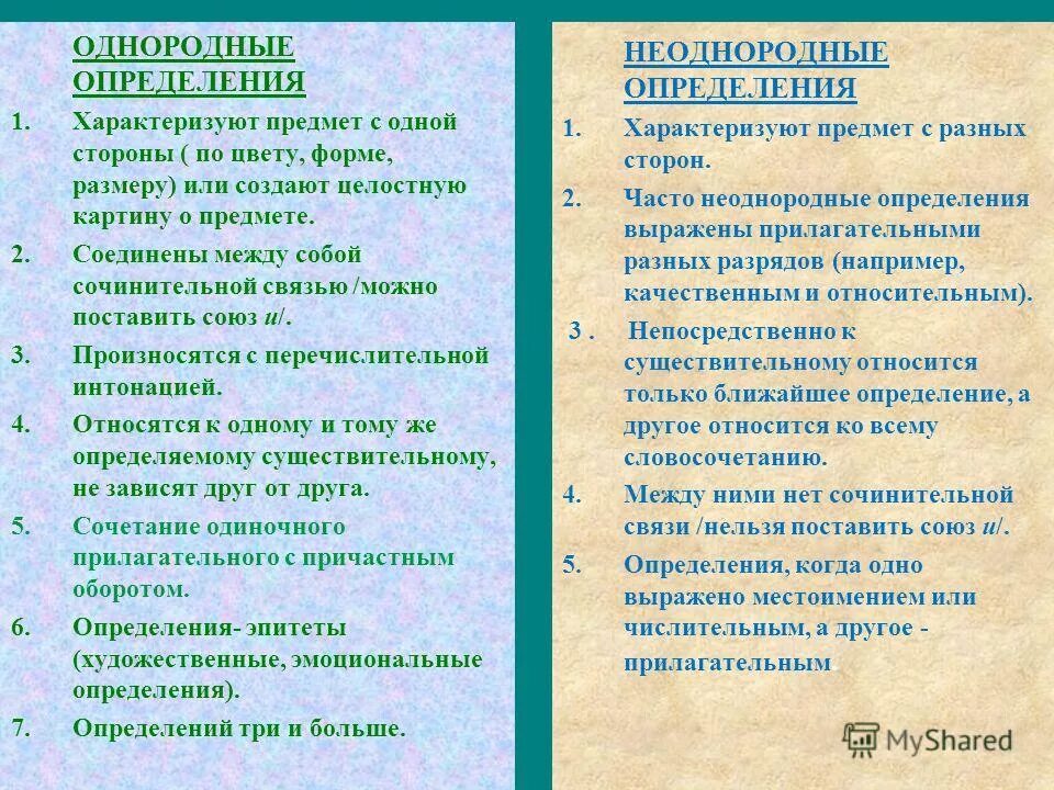 Однородные определения представляют собой. Однородные определения и неоднородные определения. Однородные и неоднородные предложения. Однородные определения таблица.