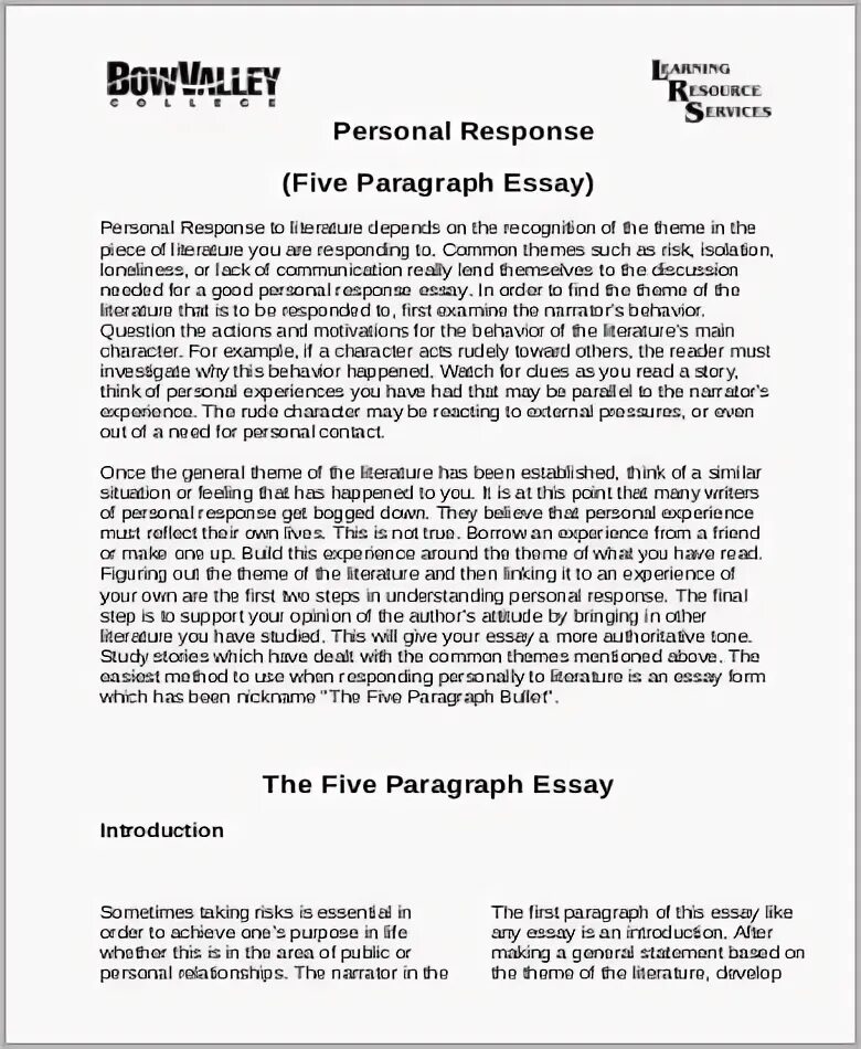 Personal response. Summary and response.
