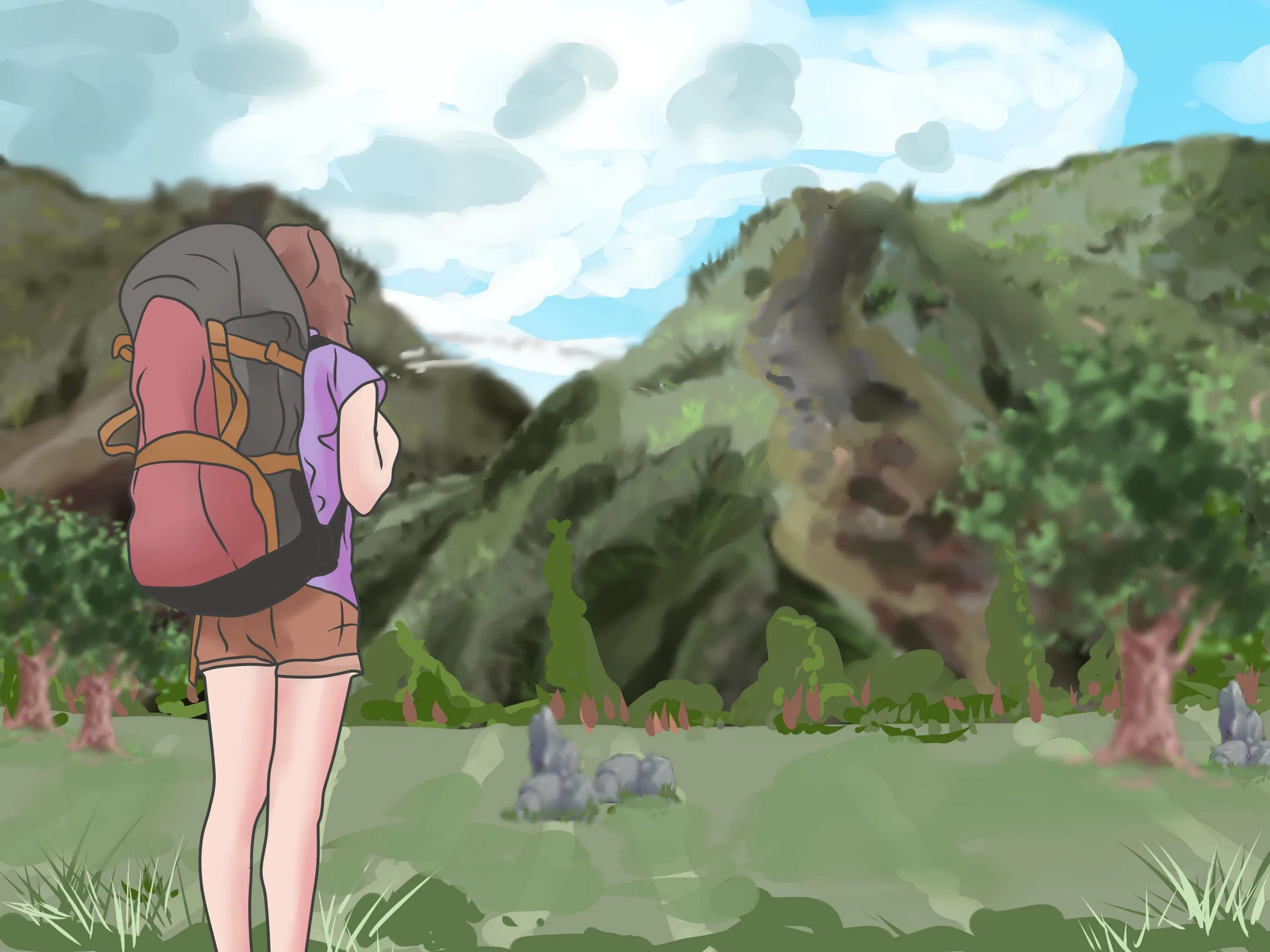 Hiking animation. Running away from home