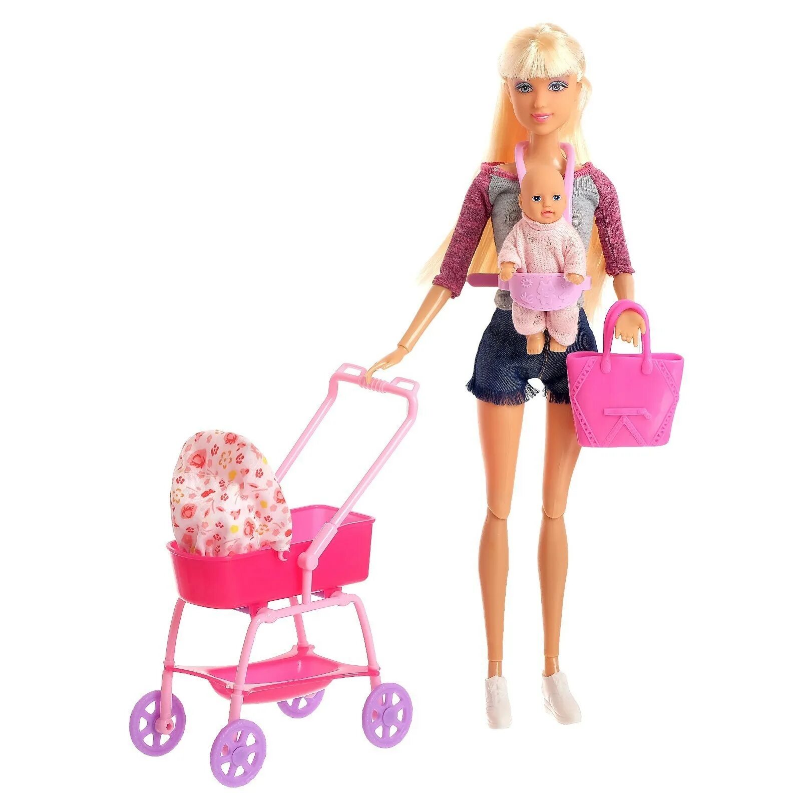 SHENGBOAO Kids Toys Family 5 People Dolls Suits 1 Mom 1 Dad 2 Little Kelly Girl 
