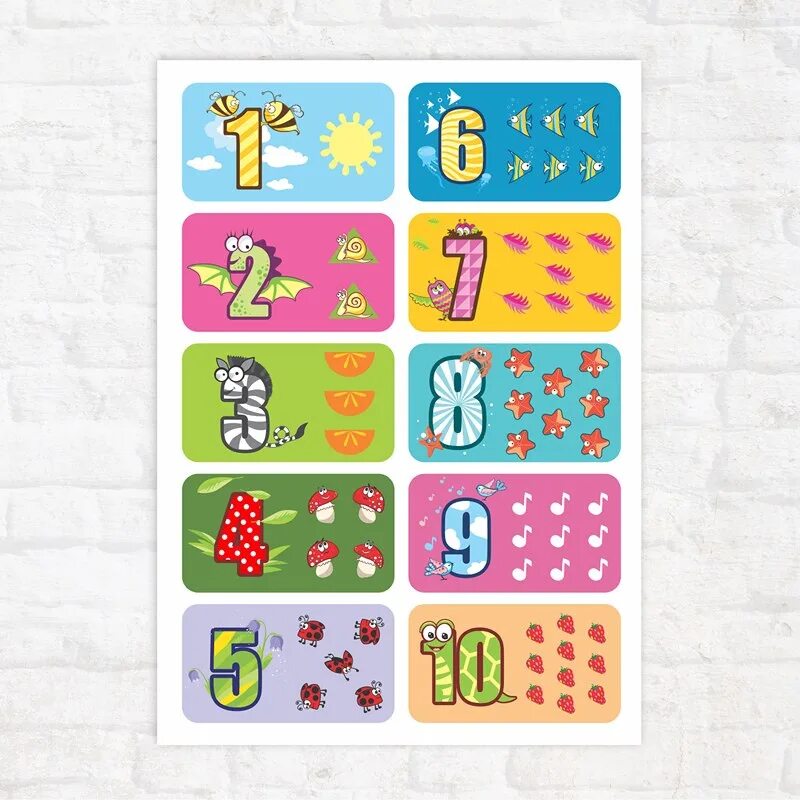 Плакат цифры для детского сада. Карточка счета. Карточки для счёта от 1 до 10. Цифры для садика.