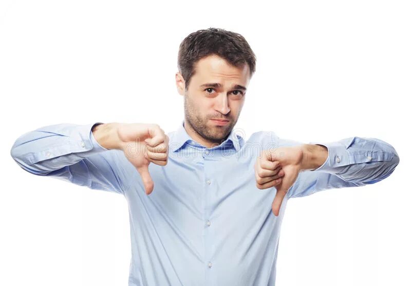 Man say. Человек руки вниз. взрослый мужчина показывает рукой на белом фоне. man says no.