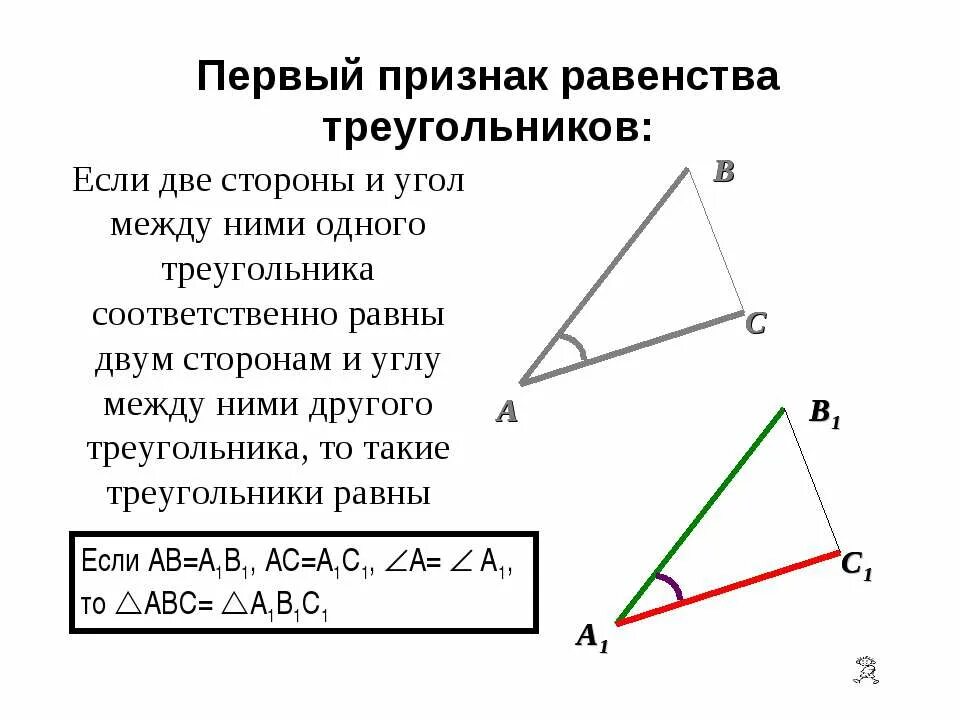 Треугольник 2 стороны и угол между ними. 2. Признак равенства треугольников по двум сторонам и углу между ними. 1 Первый признак равенства треугольников. 1 Признак равенства треугольников по 2 сторонам и углу между ними. Первый признак равенства тр.