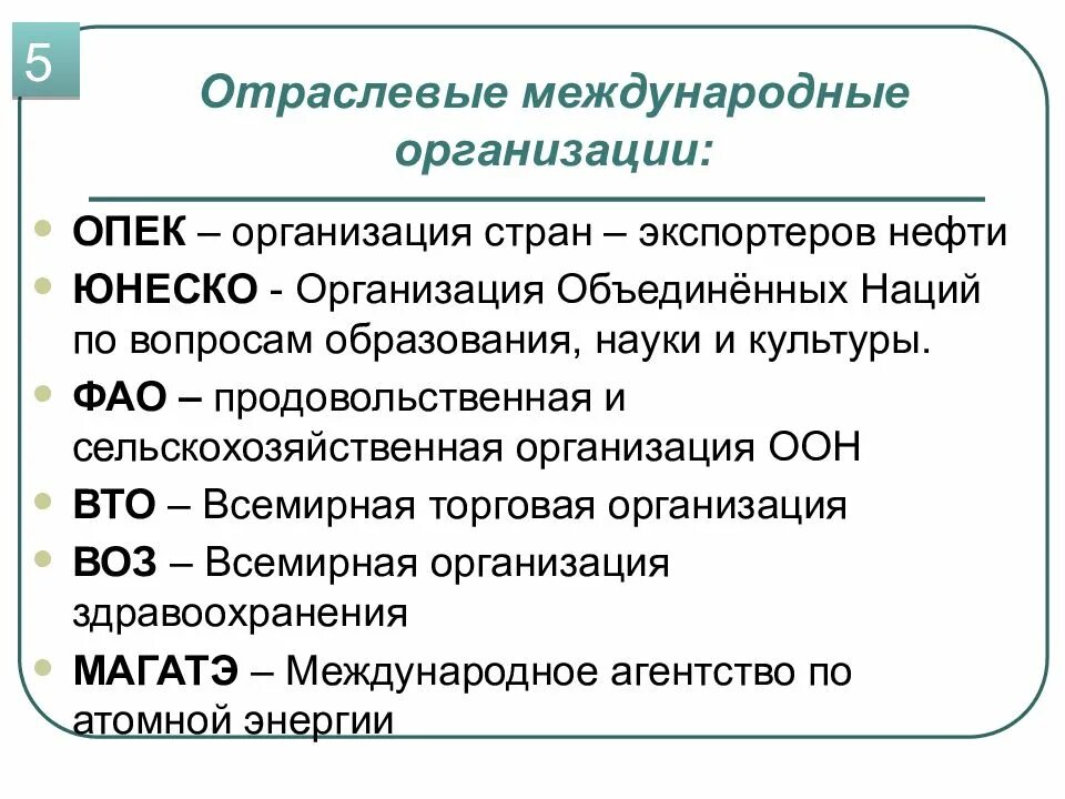 Отрасли международной организации