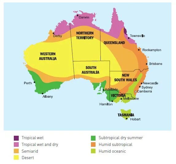 Зоны австралии на карте. Климат Австралии климатическая карта. Карта климатических зон Австралии. Карта климатических поясов Австралии. Климатическая карта Австралии 7 класс.