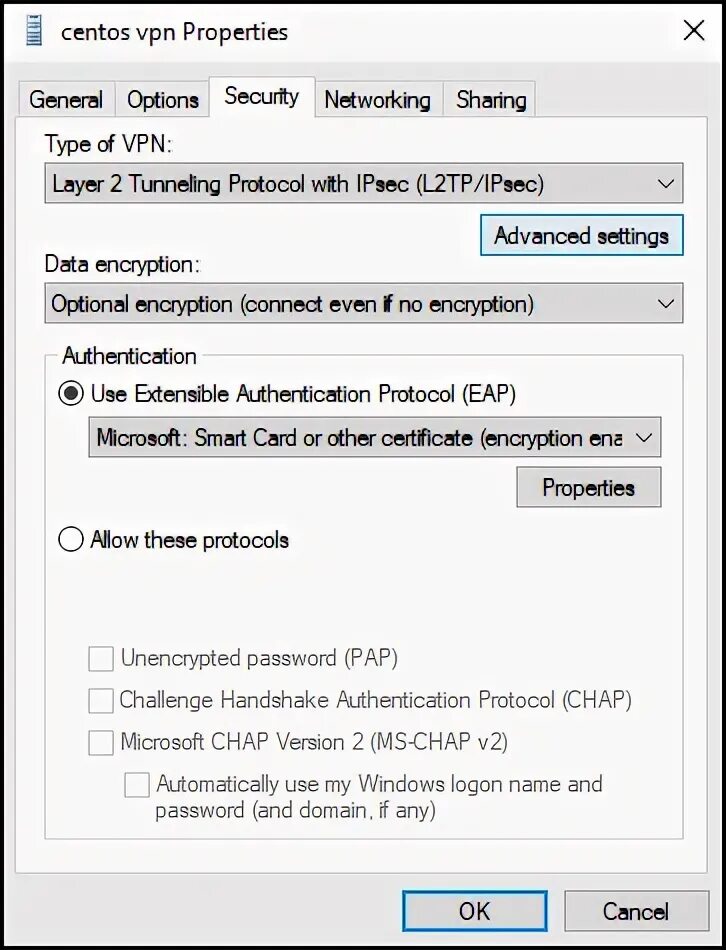 Корневого центра 0x800b010a. VPN IPSEC xauth Psk на Windows 10. Windows properties Security.