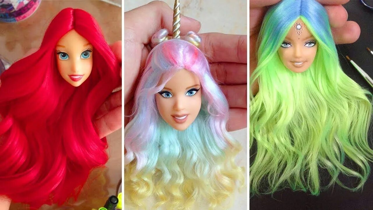 Парики для кукол Барби. Барби с разноцветными волосами. Кукла красить волосы. Прически для париков на кукол. Какие волосы были у куклы