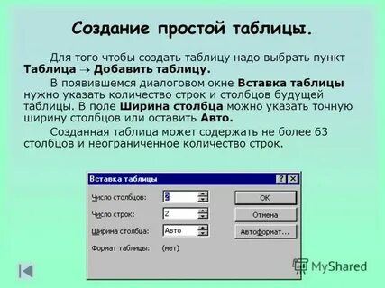 Создание текстового документа создание таблиц