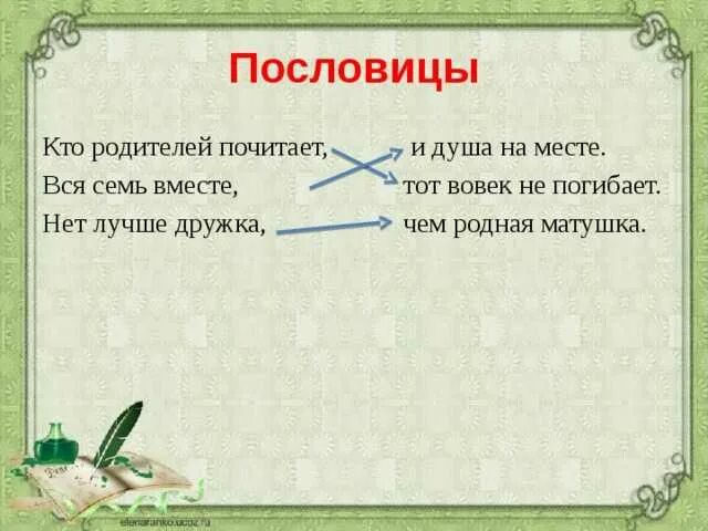 Задание соедини начало и конец пословицы. Пословица кто родителей почитает тот. Кто родителей почитает тот. Пословица кто родителей почитает тот. Поговорки про родителей.