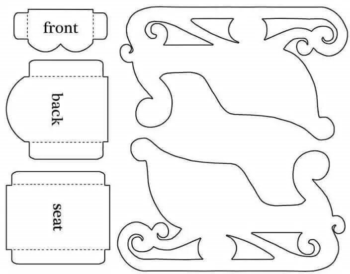 Сани трафареты для вырезания. Схема саней Деда Мороза из картона. Сани из картона трафарет. Сани Деда Мороза из картона. Сани трафарет новогодний.
