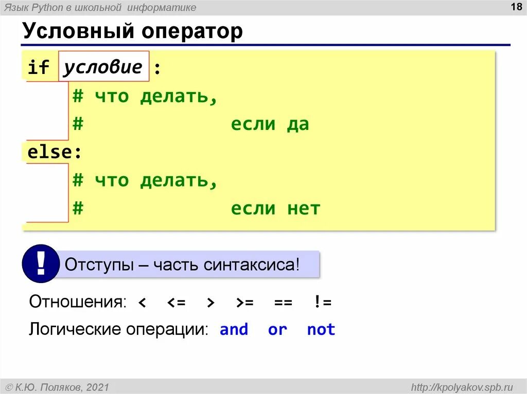 Условные операторы языка python