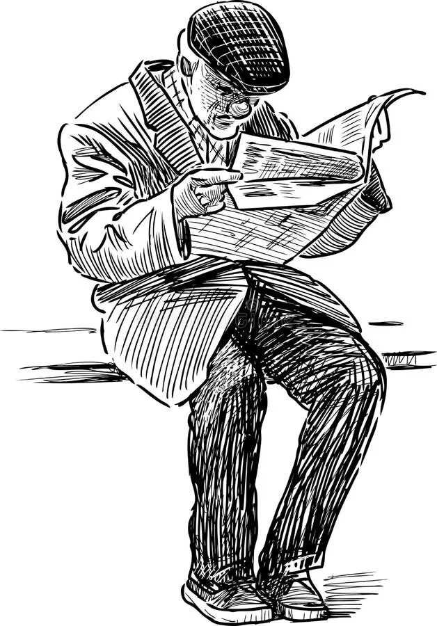 Рисунок человек читает. Человек на лавке зарисовка. Человек с газетой. Нарисованный человек с газетой. Зарисовки людей на скамейке.