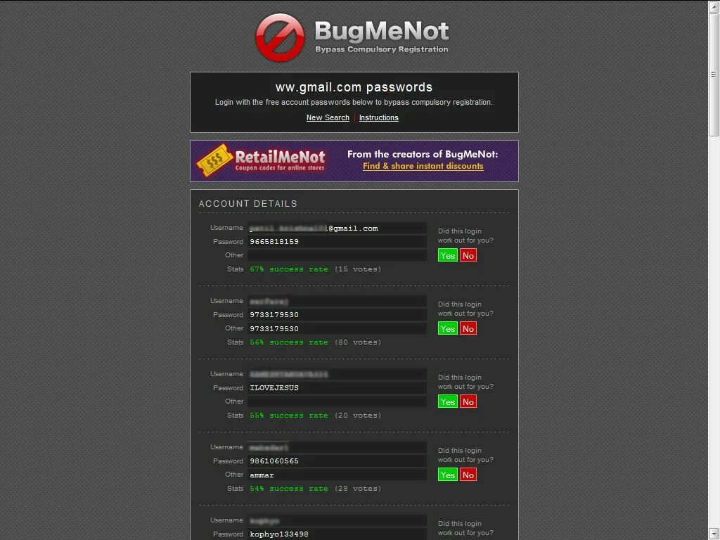 Accounts logins passwords. Bugmenot. Багминот.