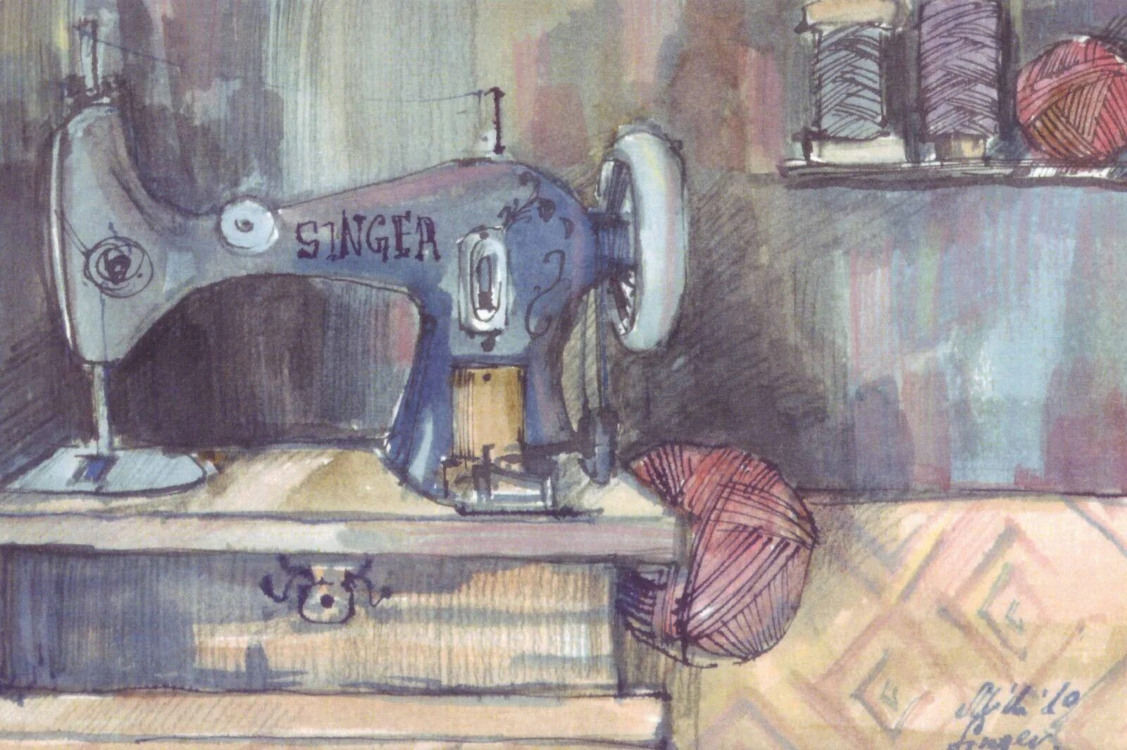 День швейной машинки. Швейная машинка Зингер ретро. Живопись швейная машинка Зингер. Швейная машинка в живописи. Старинная швейная машинка.