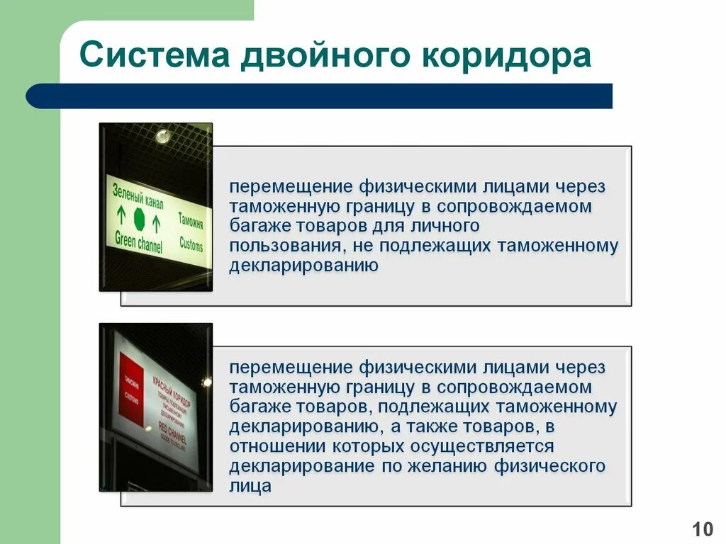 Система двойного коридора. Перемещение товаров через таможенную границу. Порядок перемещения товаров через таможенную границу. Таможенный контроль товаров. Особенности декларирования