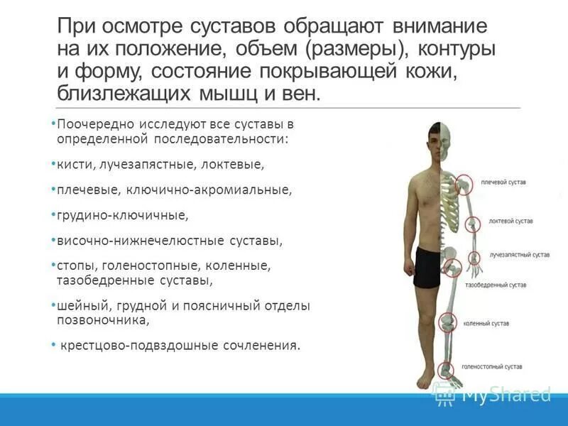 Оценка суставов. Пальпация коленного сустава. Общий осмотр суставов. Осмотр пациента с переломом. Объективное исследование суставов.