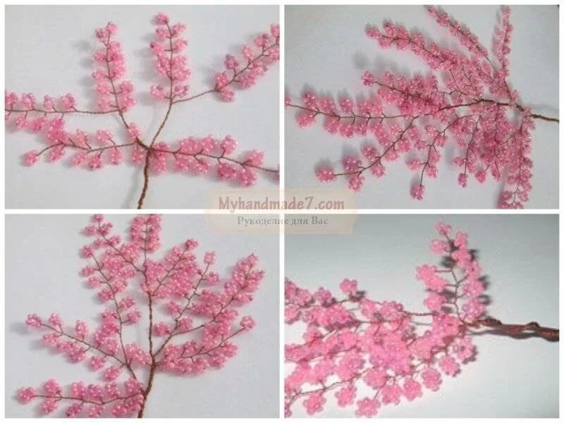 Схема плетения дерево сакуры из бисера картинки как плести деревья Beaded flowers patterns, Beaded ornaments diy, Seed